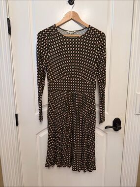Boden Black & Pink Geometric Long-Sleeve Midi Dress size 8R
